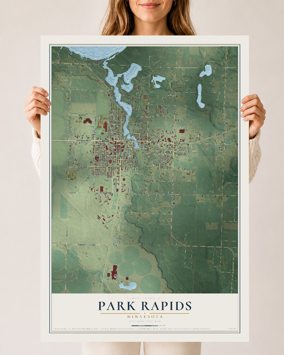 Map of Park Rapids, Minnesota, 24 x 36 inch unframed archival matte print