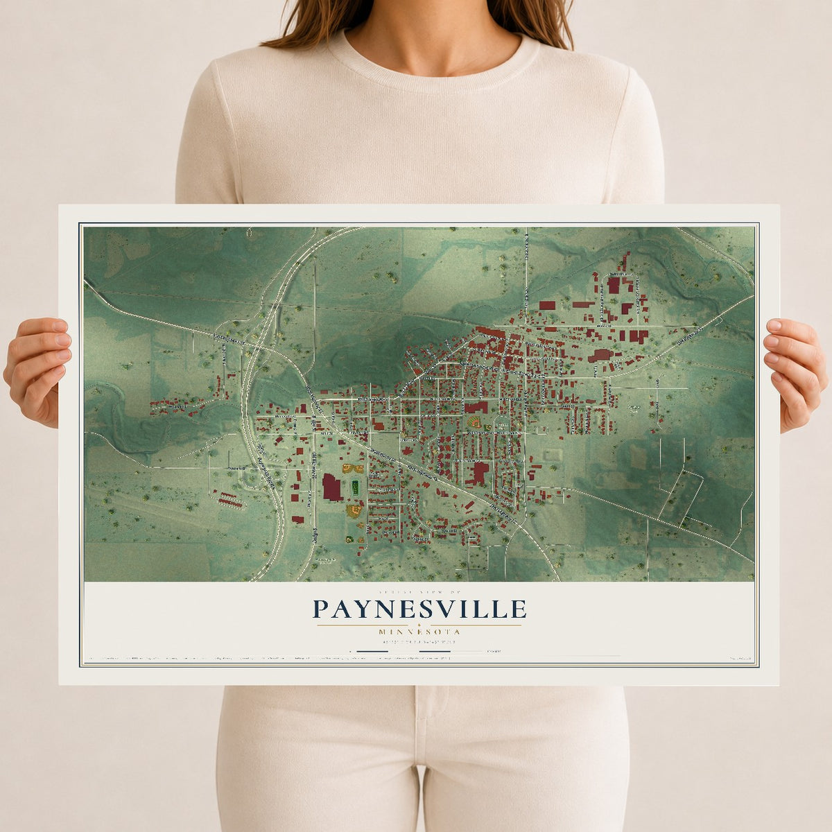 Map of Paynesville, Minnesota, 12 x 18 inch unframed archival matte print