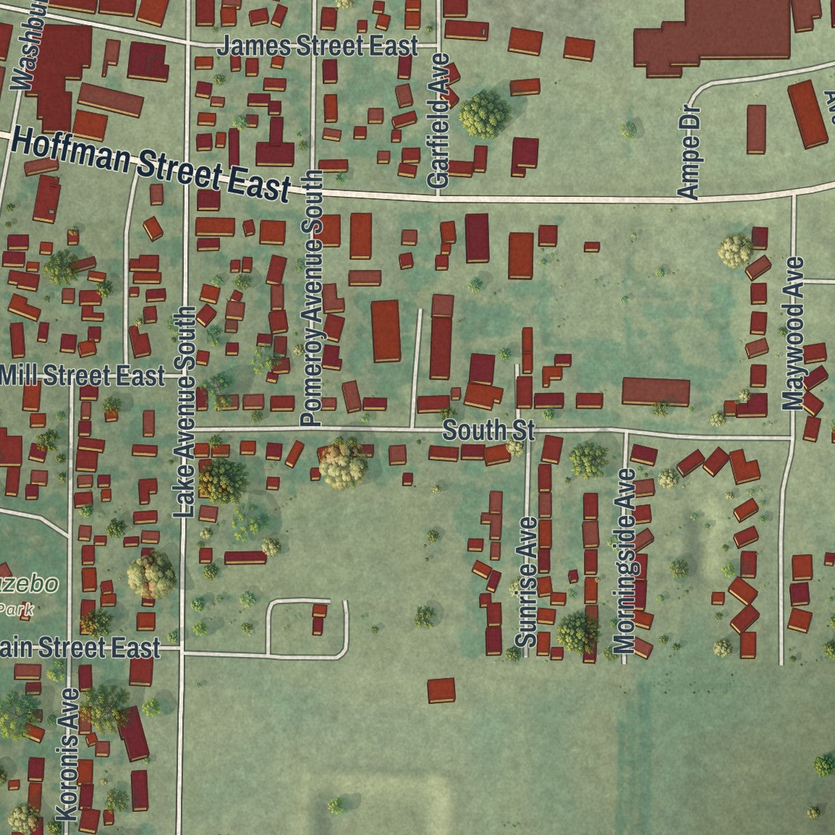 Second close-up of the map of Paynesville, Minnesota print showing more streets and buildings