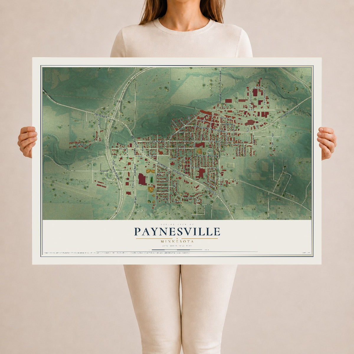 Map of Paynesville, Minnesota, 24 x 36 inch unframed archival matte print