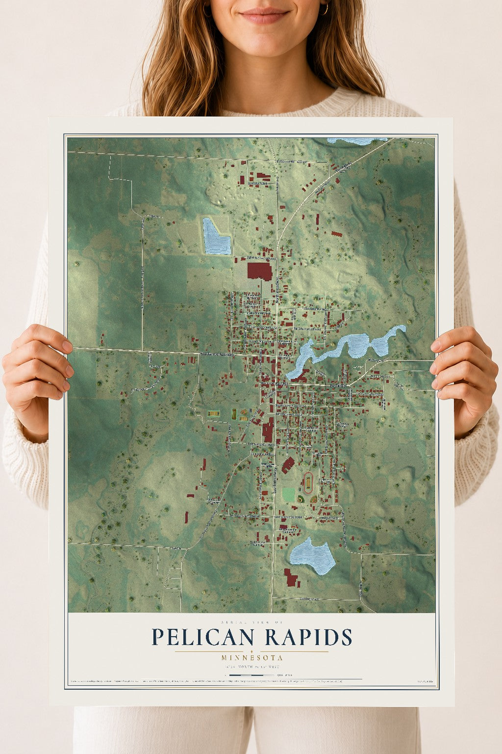 Map of Pelican Rapids, Minnesota, 18 x 24 inch unframed archival matte print