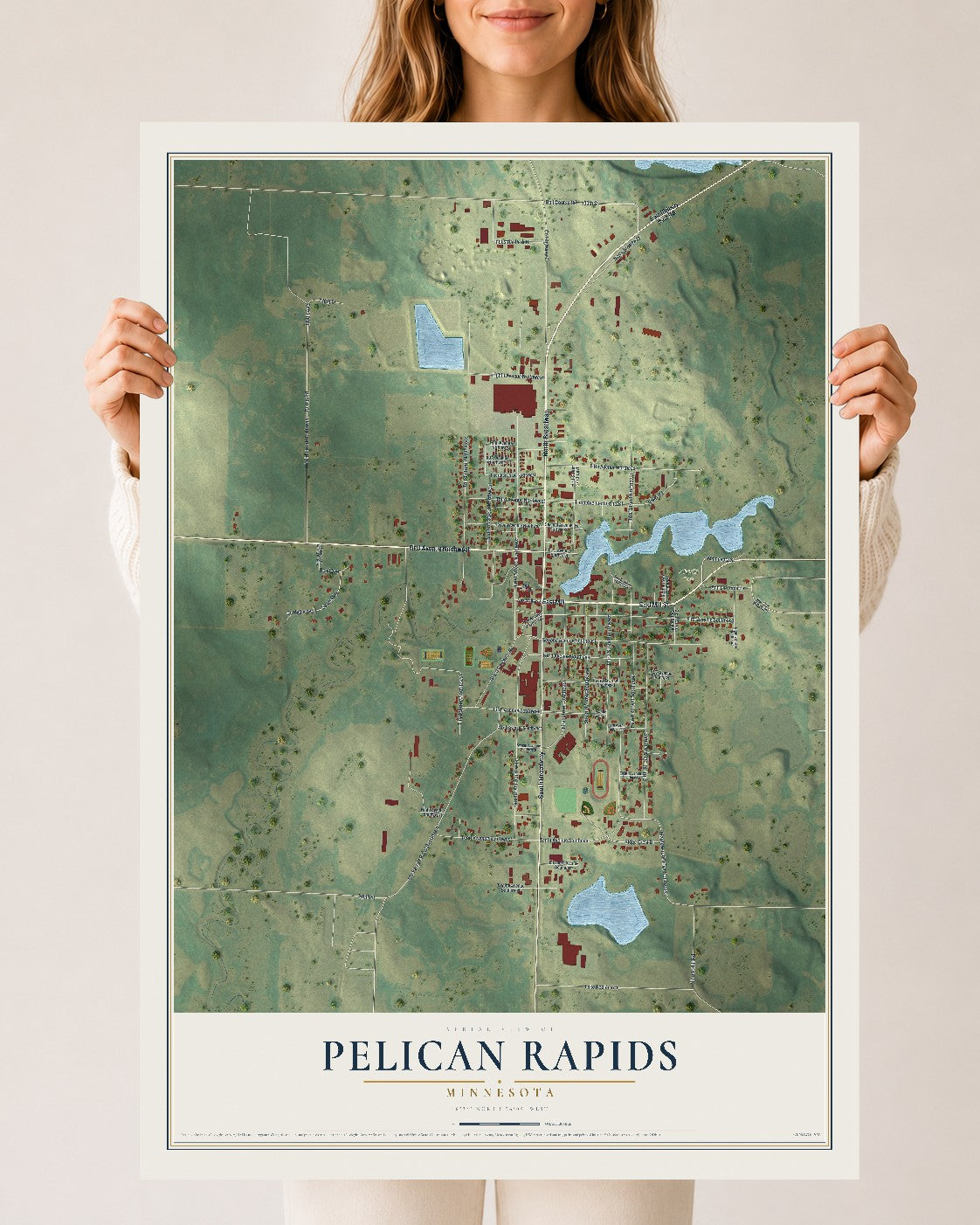 Map of Pelican Rapids, Minnesota, 24 x 36 inch unframed archival matte print