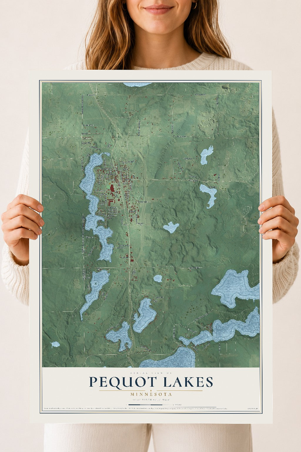 Map of Pequot Lakes, Minnesota, 18 x 24 inch unframed archival matte print