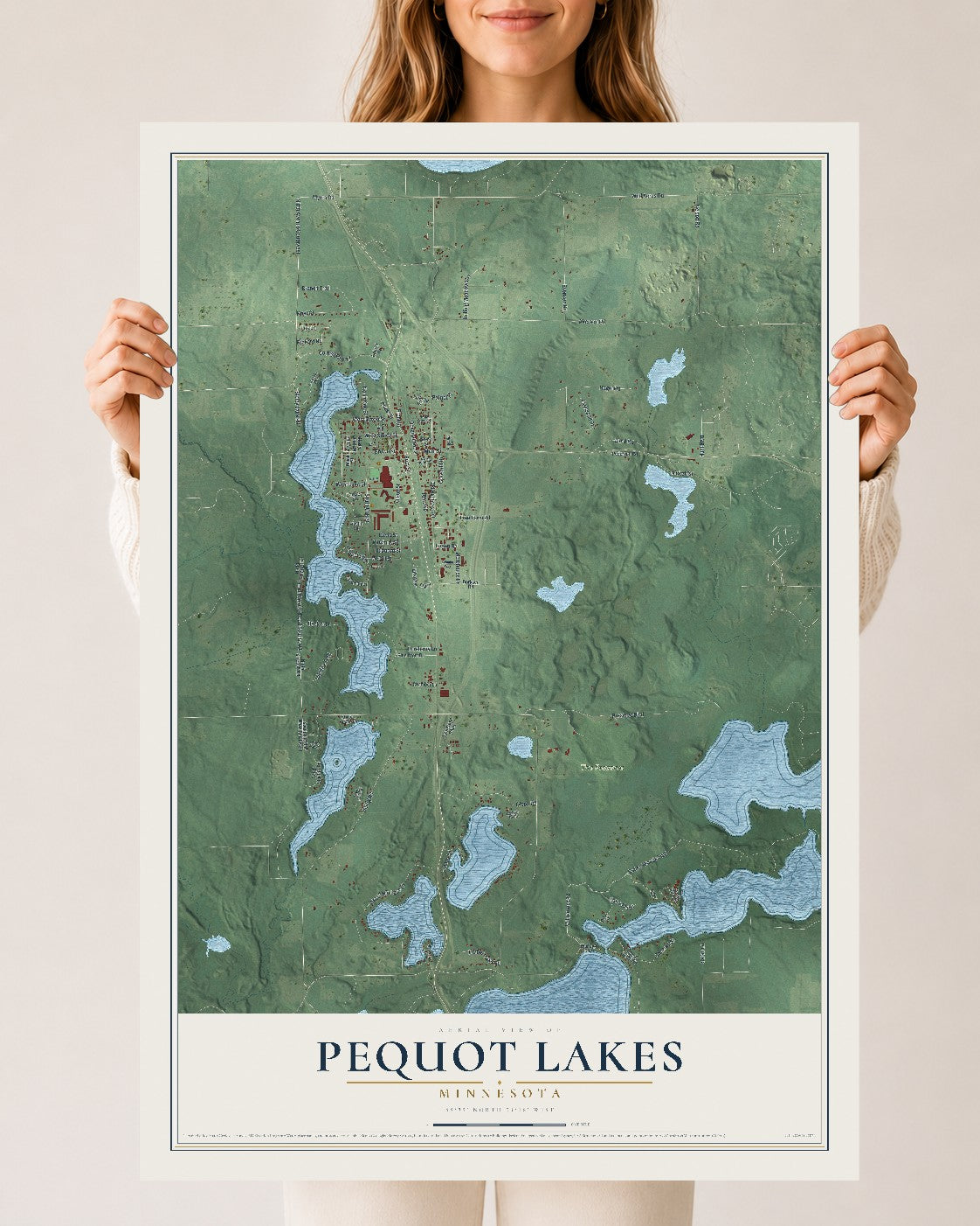 Map of Pequot Lakes, Minnesota, 24 x 36 inch unframed archival matte print
