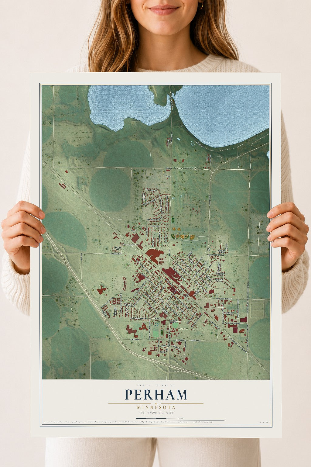 Map of Perham, Minnesota, 18 x 24 inch unframed archival matte print