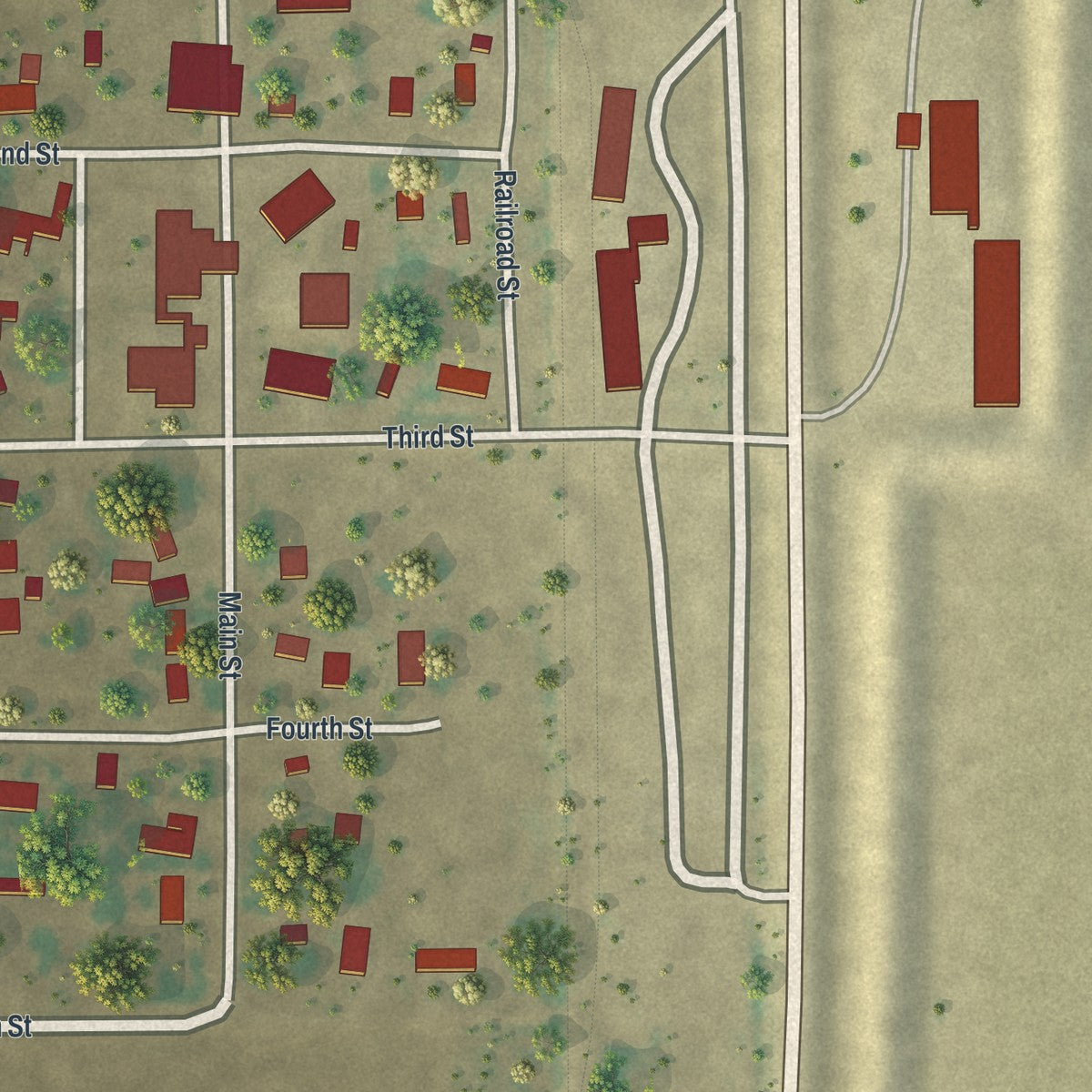 Close-up of the map of Perley, Minnesota print showing street and building detail