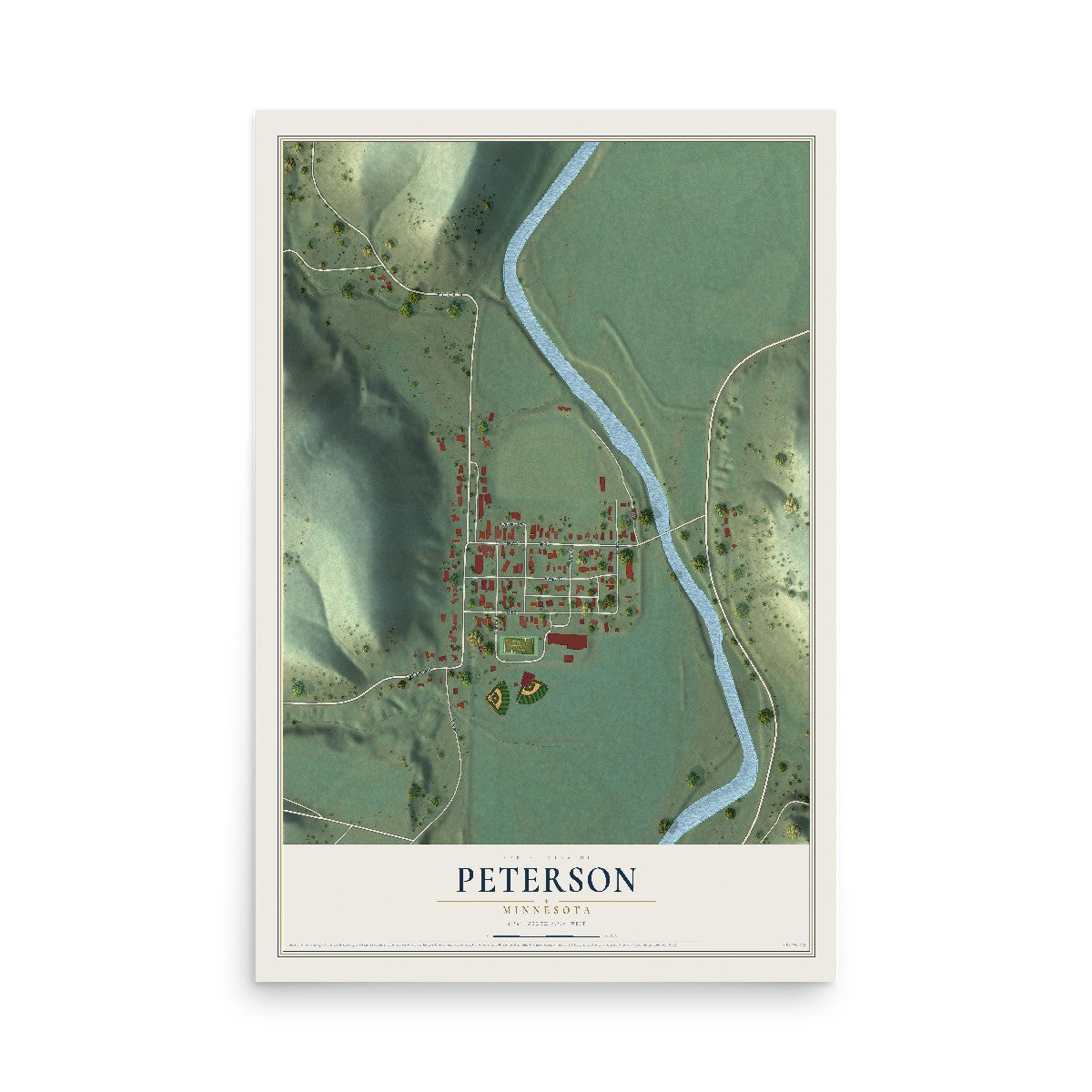 Map of Peterson, Minnesota, 12 x 18 inch unframed archival matte print