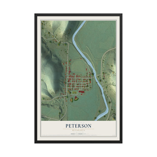 Map of Peterson, Minnesota, 12 x 18 inch print in a black wood frame