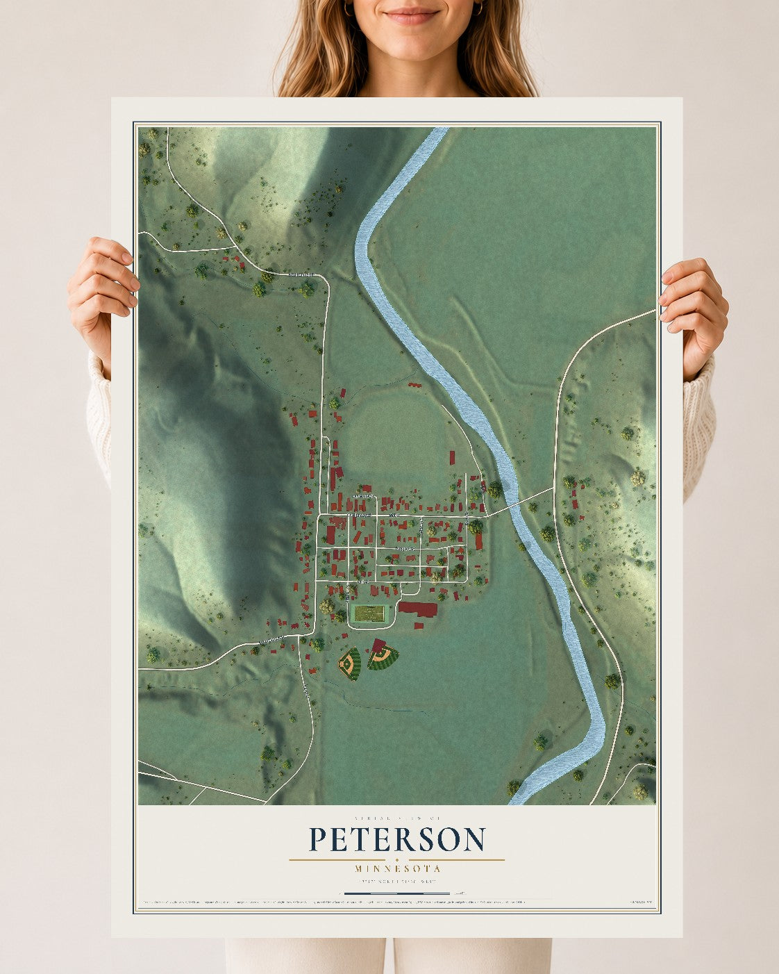 Map of Peterson, Minnesota, 24 x 36 inch unframed archival matte print