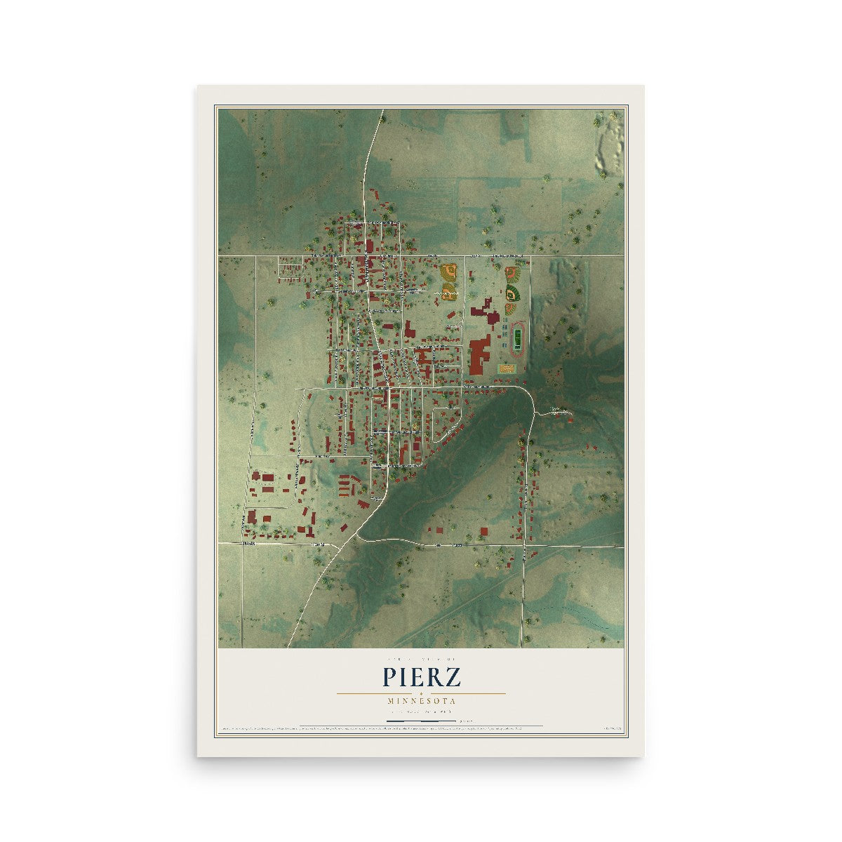 Map of Pierz, Minnesota, 12 x 18 inch unframed archival matte print