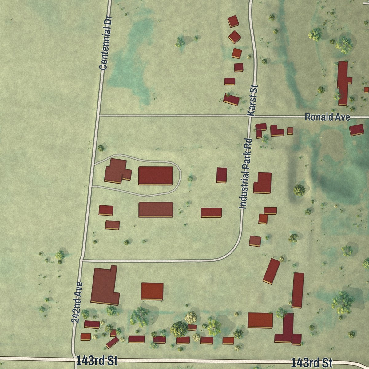 Second close-up of the map of Pierz, Minnesota print showing more streets and buildings