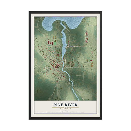 Map of Pine River, Minnesota, 12 x 18 inch print in a black wood frame