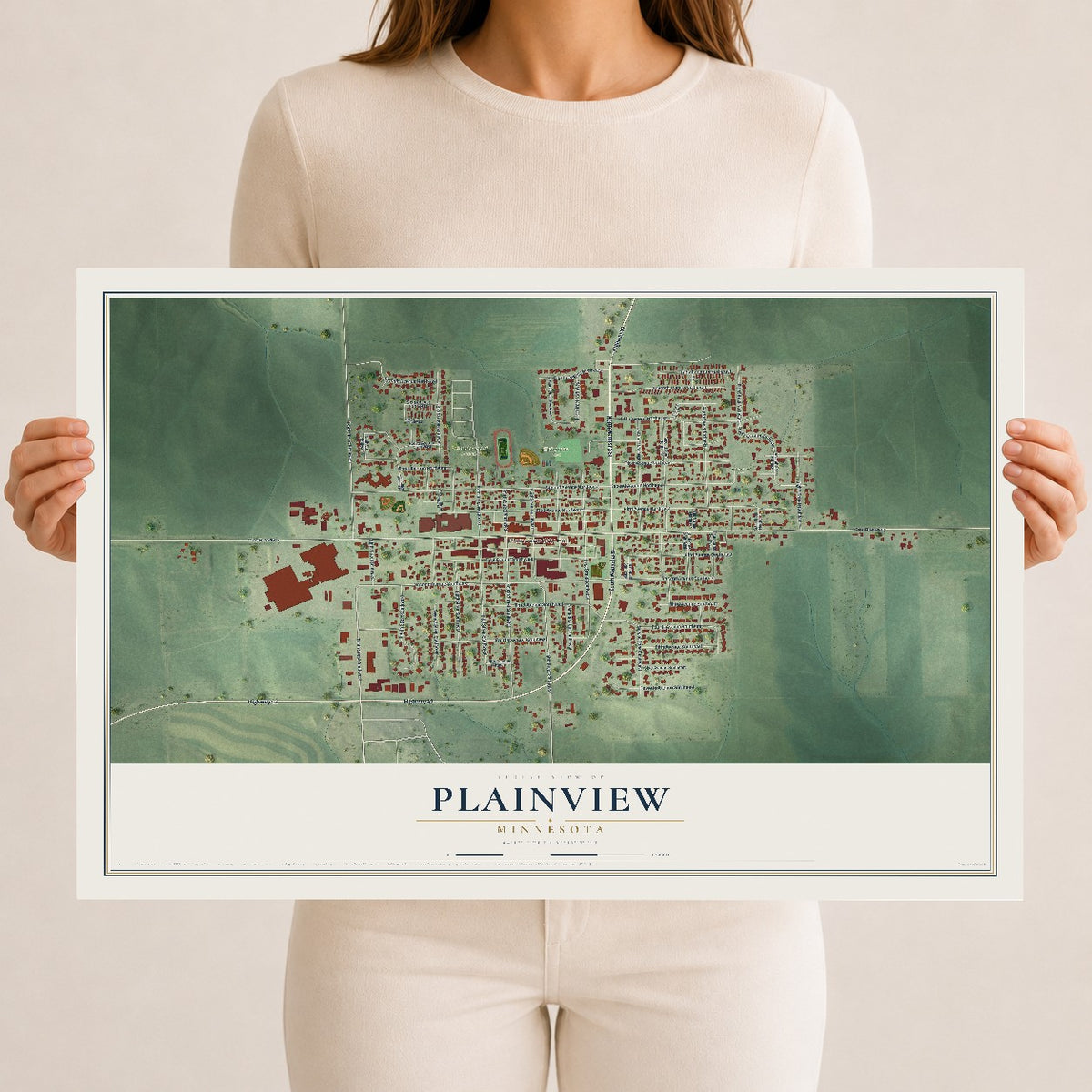 Map of Plainview, Minnesota, 12 x 18 inch unframed archival matte print