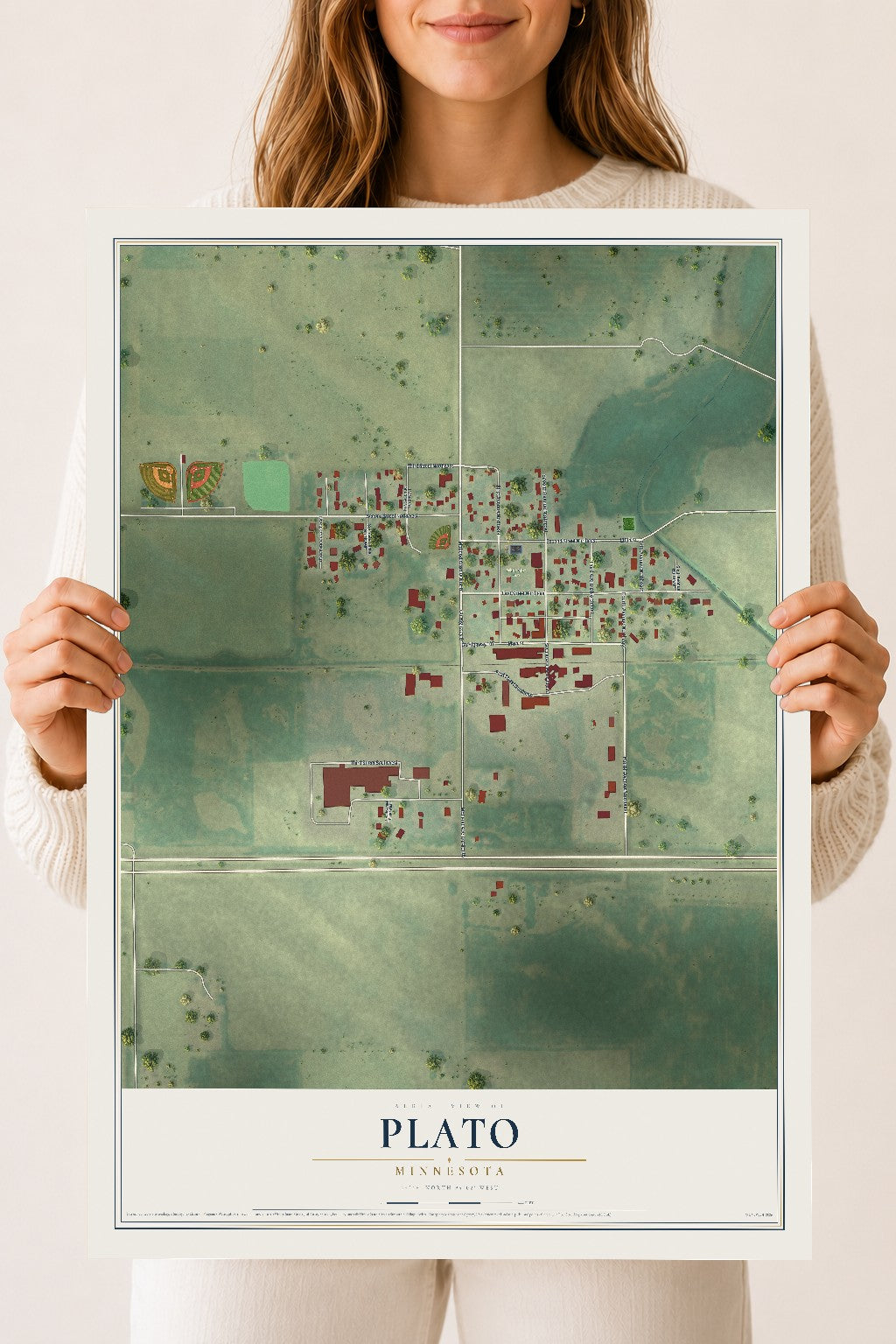 Map of Plato, Minnesota, 18 x 24 inch unframed archival matte print
