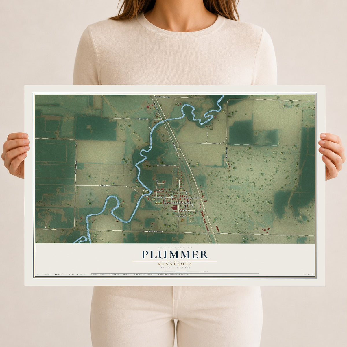 Map of Plummer, Minnesota, 12 x 18 inch unframed archival matte print