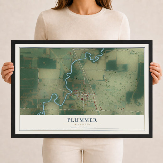 Map of Plummer, Minnesota, 12 x 18 inch print in a black wood frame