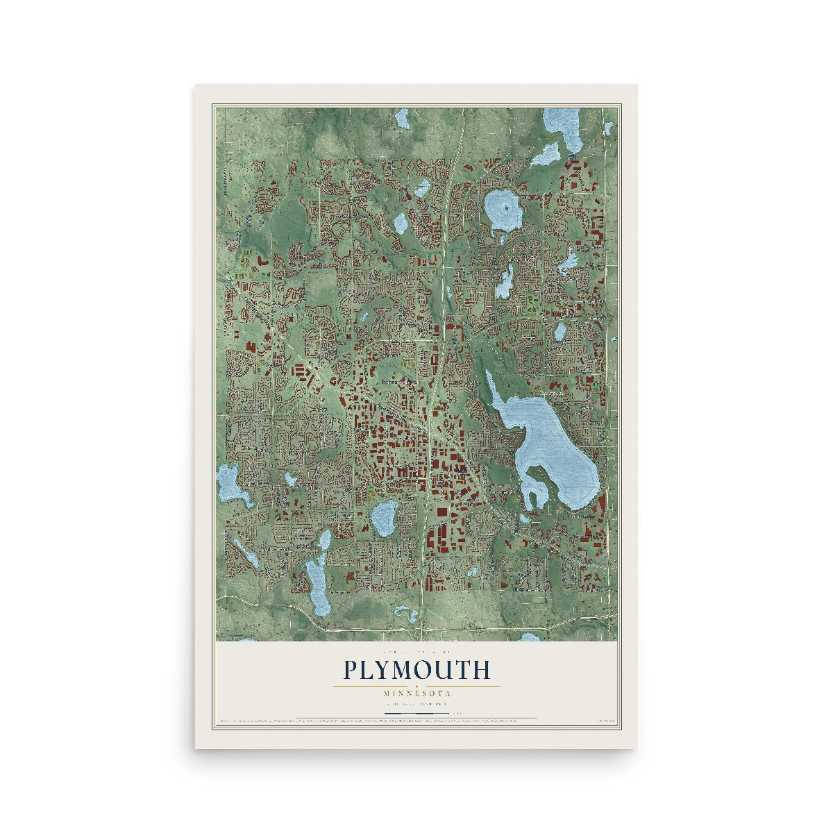 Map of Plymouth, Minnesota, 12 x 18 inch unframed archival matte print