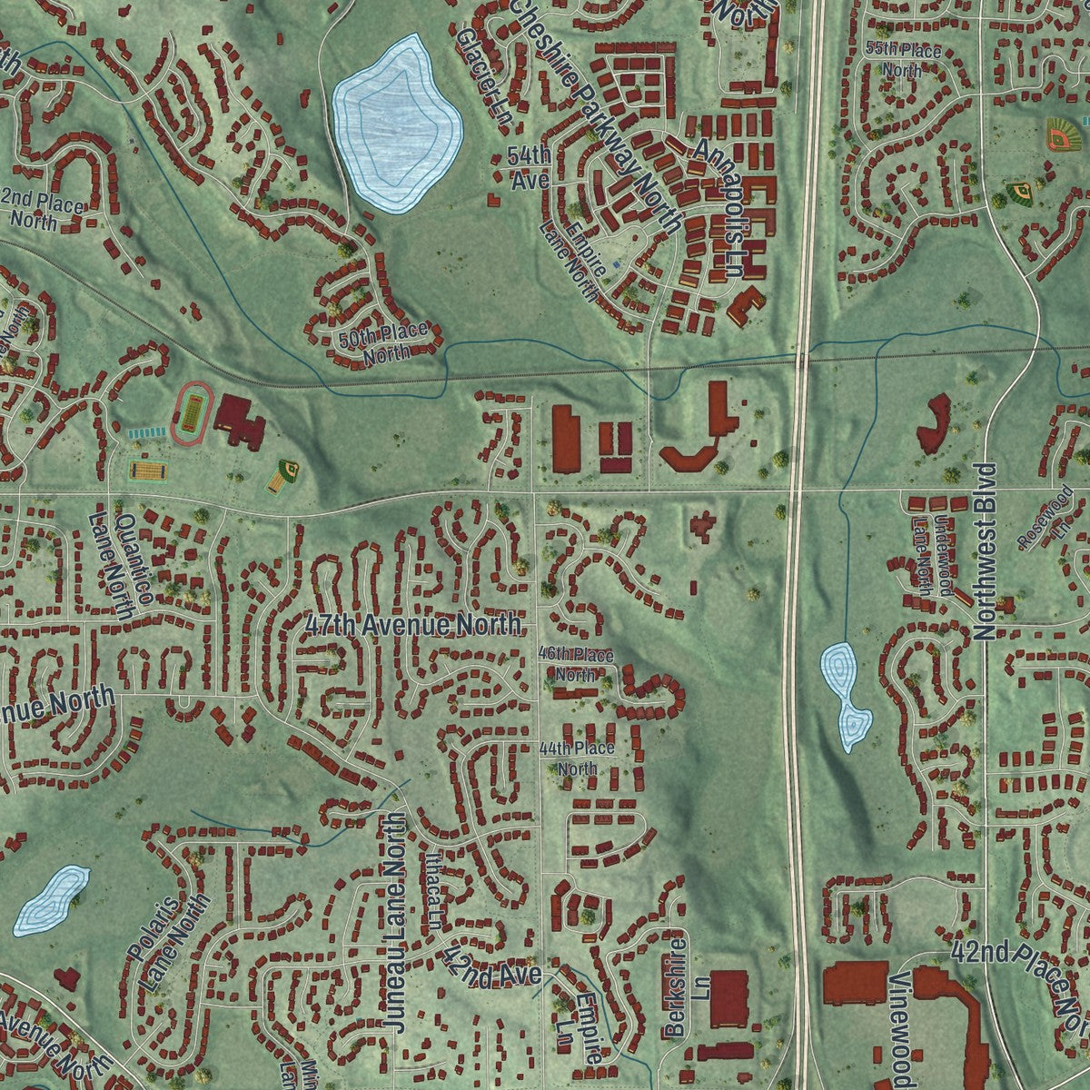 Second close-up of the map of Plymouth, Minnesota print showing more streets and buildings