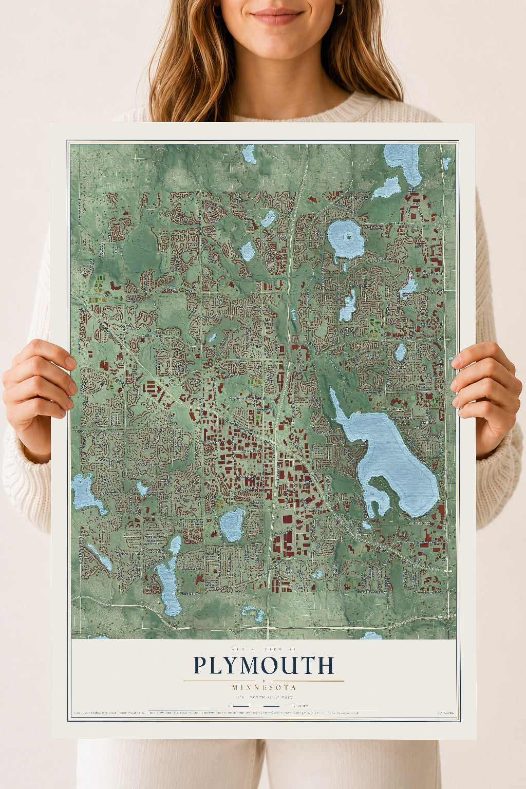 Map of Plymouth, Minnesota, 18 x 24 inch unframed archival matte print