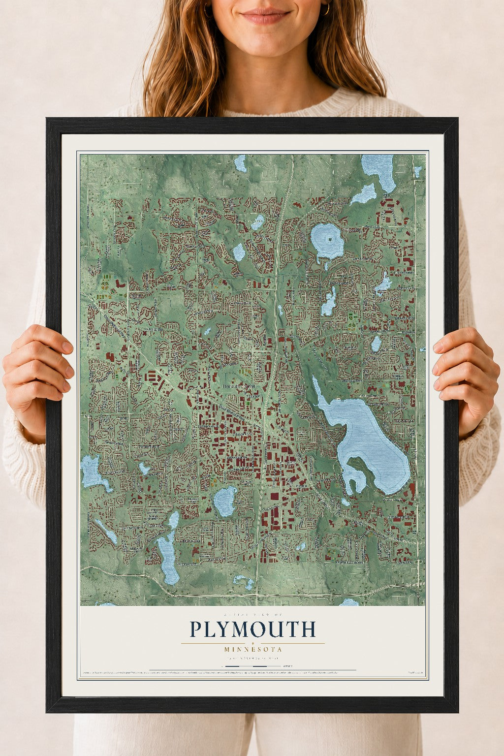 Map of Plymouth, Minnesota, 18 x 24 inch print in a black wood frame