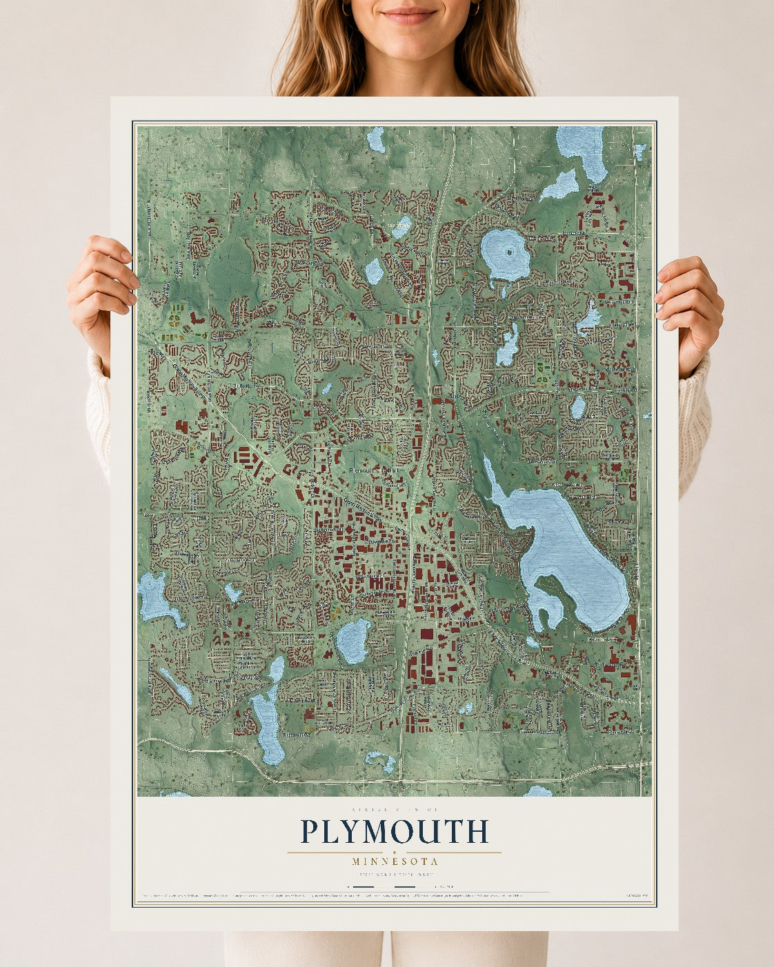 Map of Plymouth, Minnesota, 24 x 36 inch unframed archival matte print