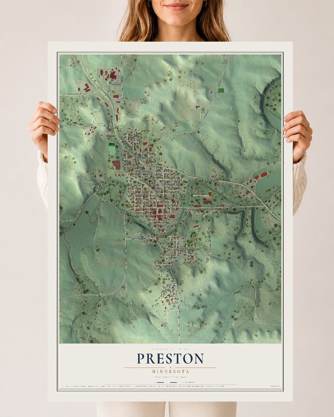 Map of Preston, Minnesota, 24 x 36 inch unframed archival matte print