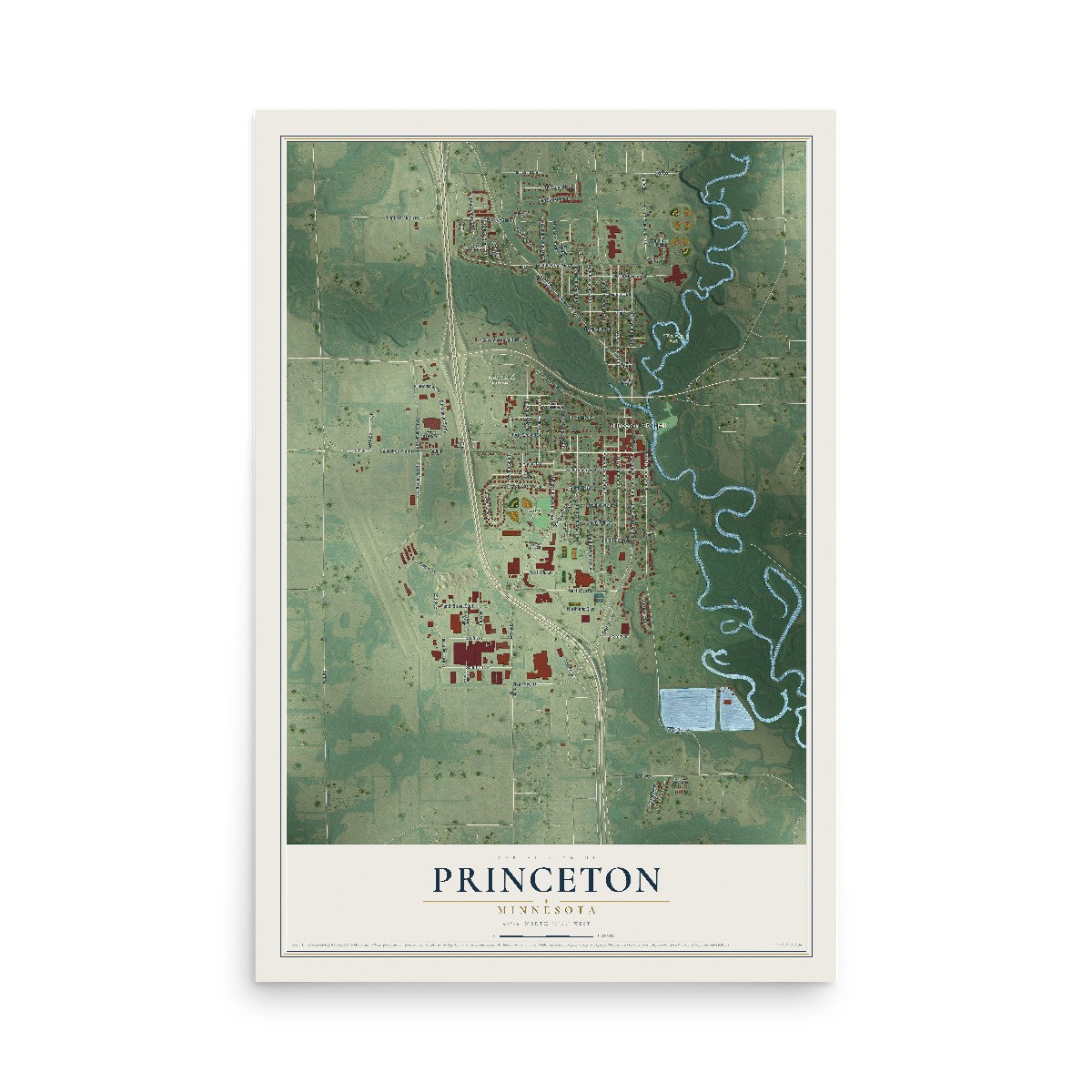 Map of Princeton, Minnesota, 12 x 18 inch unframed archival matte print