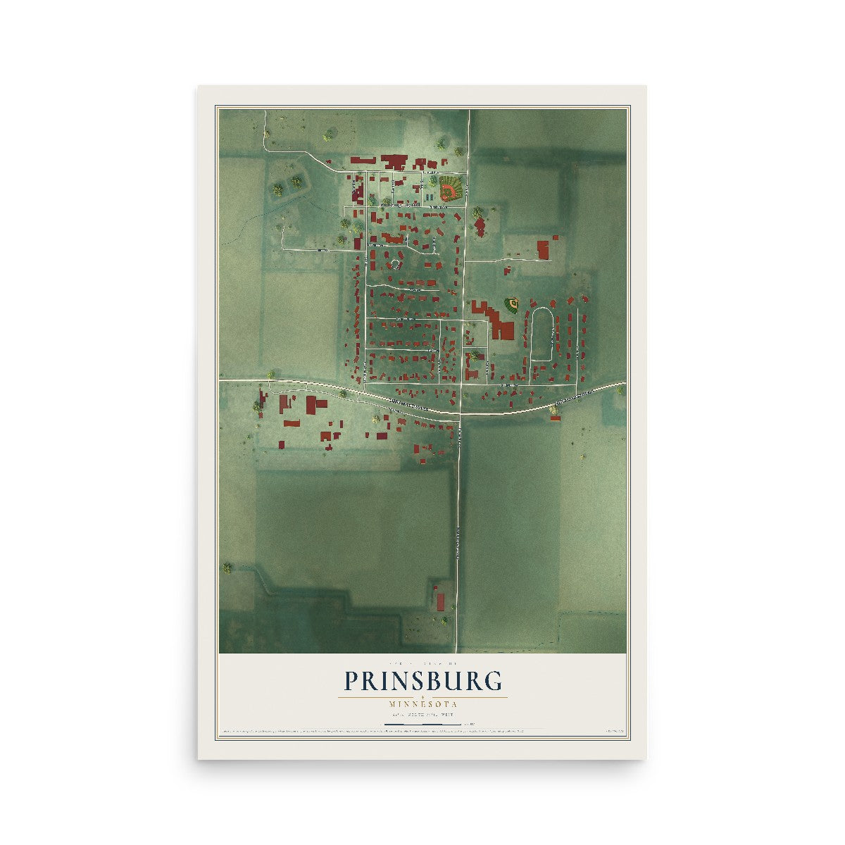 Map of Prinsburg, Minnesota, 12 x 18 inch unframed archival matte print