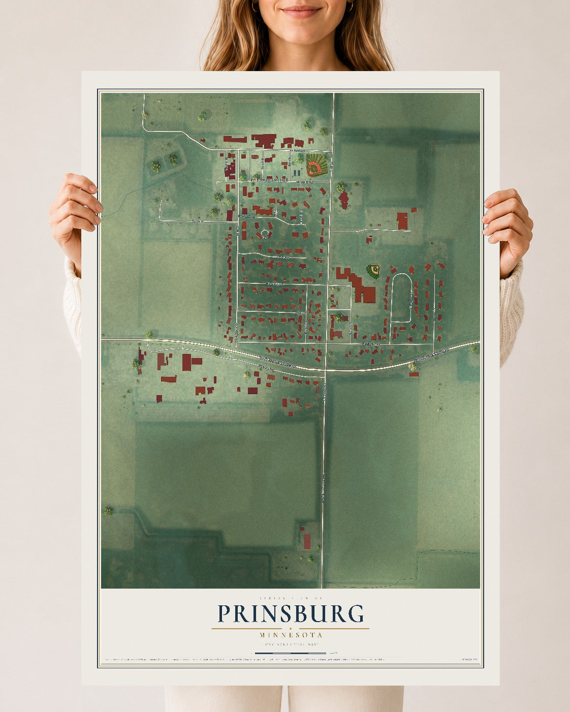 Map of Prinsburg, Minnesota, 24 x 36 inch unframed archival matte print