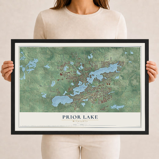 Map of Prior Lake, Minnesota, 12 x 18 inch print in a black wood frame