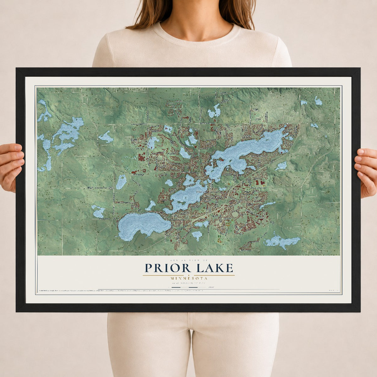 Map of Prior Lake, Minnesota, 18 x 24 inch print in a black wood frame