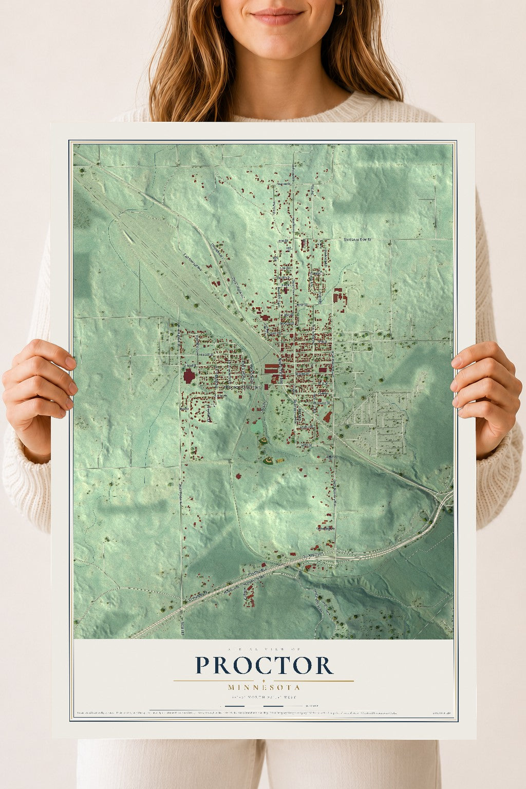 Map of Proctor, Minnesota, 18 x 24 inch unframed archival matte print