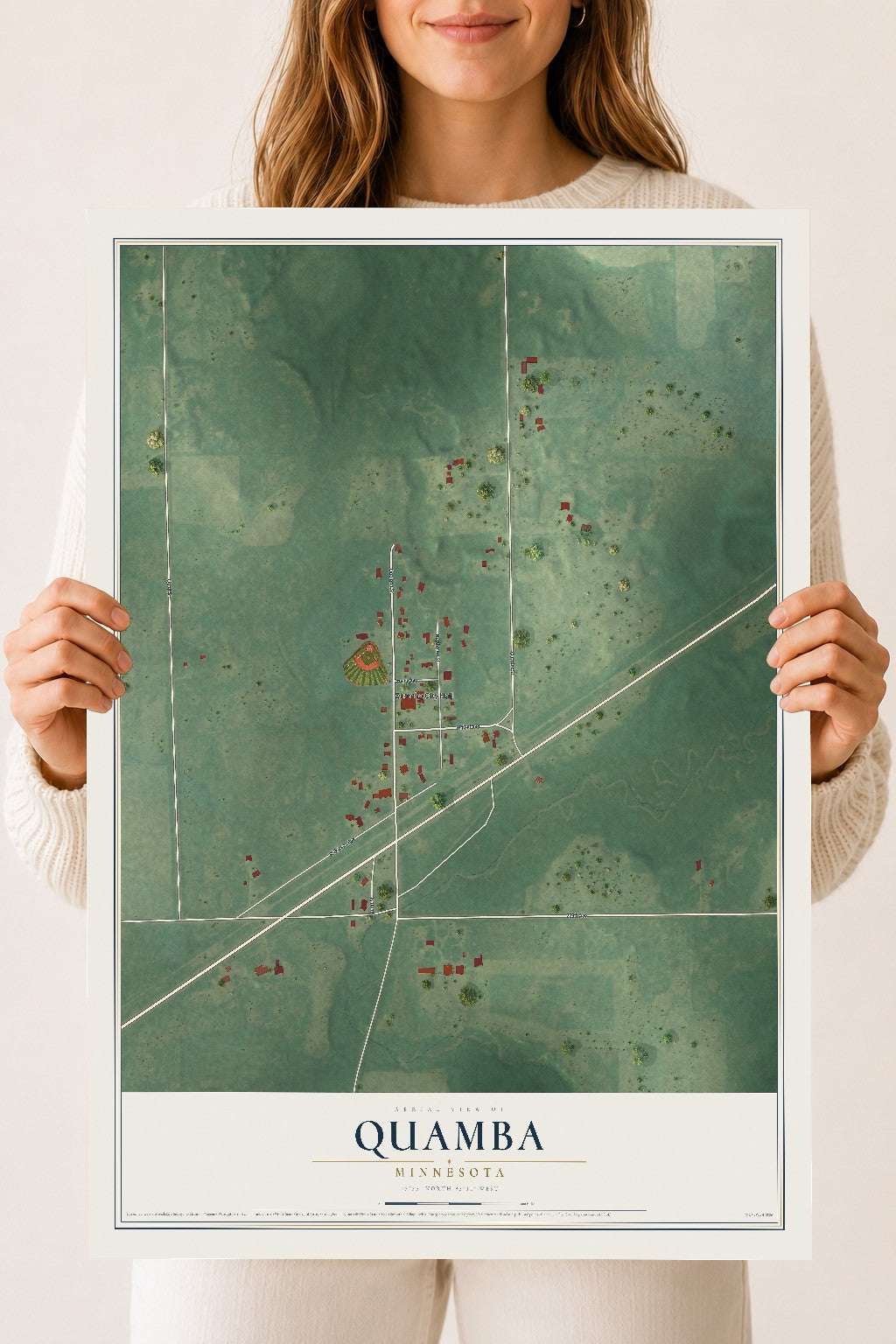 Map of Quamba, Minnesota, 18 x 24 inch unframed archival matte print