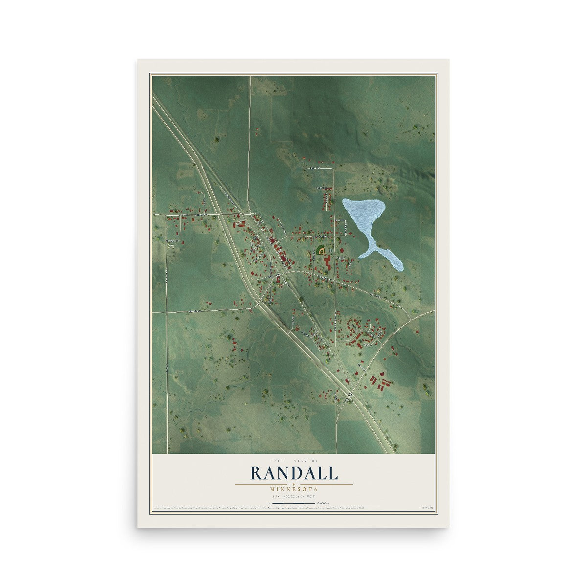 Map of Randall, Minnesota, 12 x 18 inch unframed archival matte print