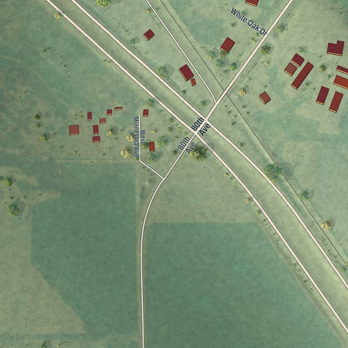 Second close-up of the map of Randall, Minnesota print showing more streets and buildings