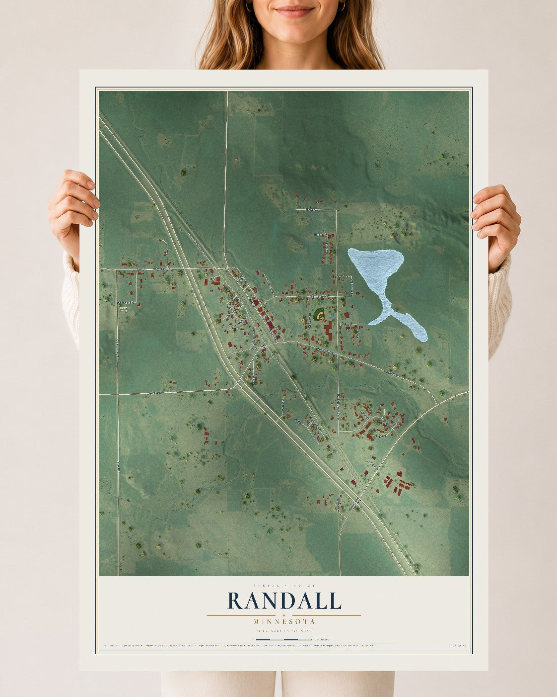 Map of Randall, Minnesota, 24 x 36 inch unframed archival matte print