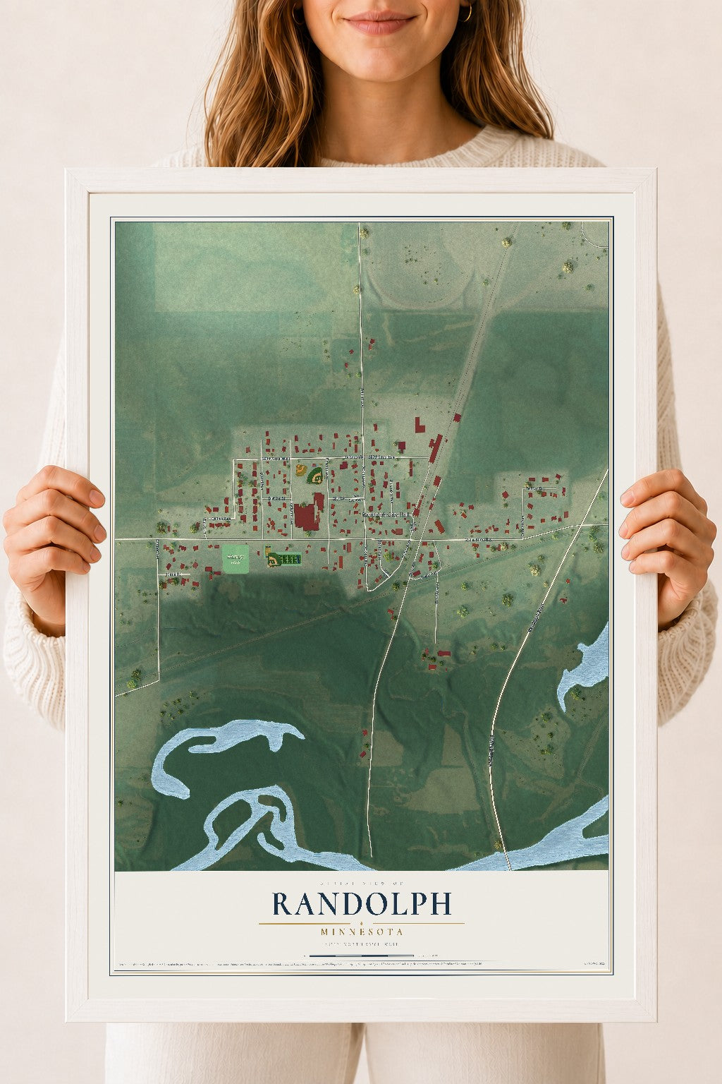 Map of Randolph, Minnesota, 18 x 24 inch print in a white wood frame