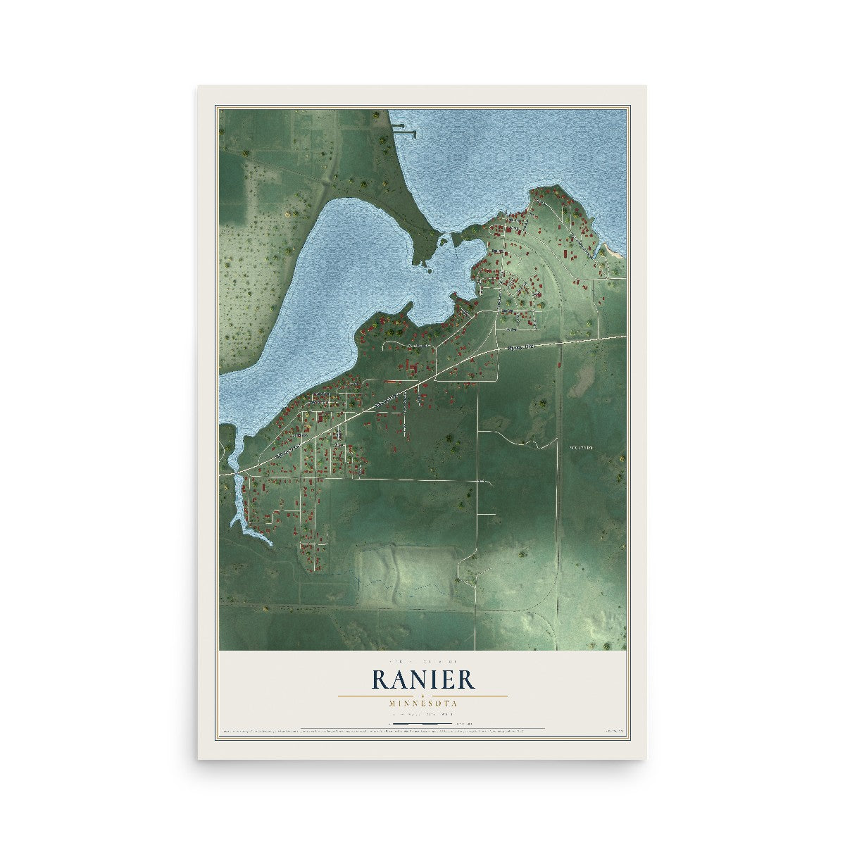 Map of Ranier, Minnesota, 12 x 18 inch unframed archival matte print