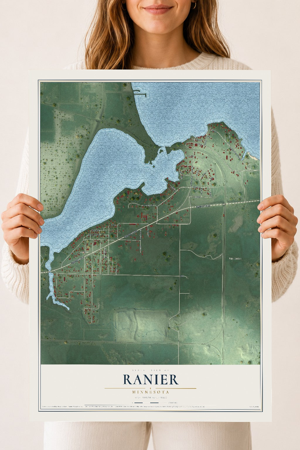 Map of Ranier, Minnesota, 18 x 24 inch unframed archival matte print