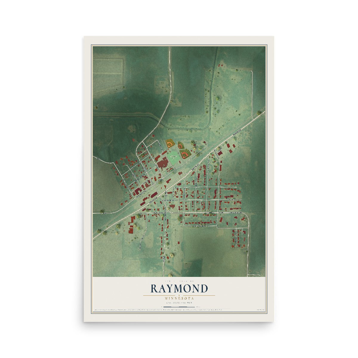 Map of Raymond, Minnesota, 12 x 18 inch unframed archival matte print