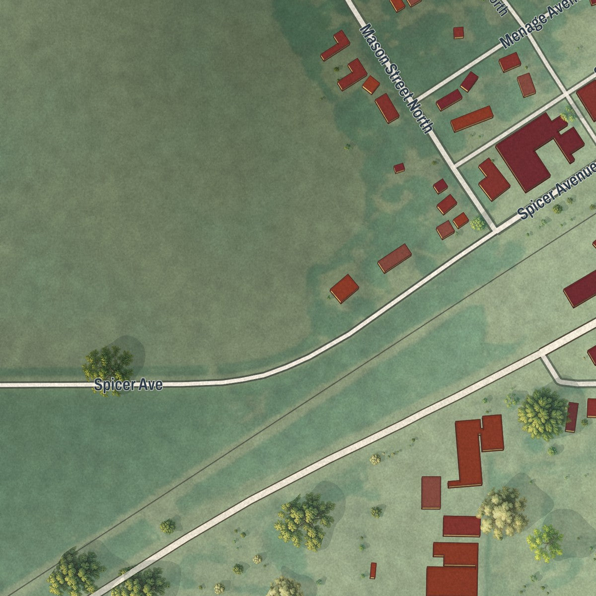 Second close-up of the map of Raymond, Minnesota print showing more streets and buildings