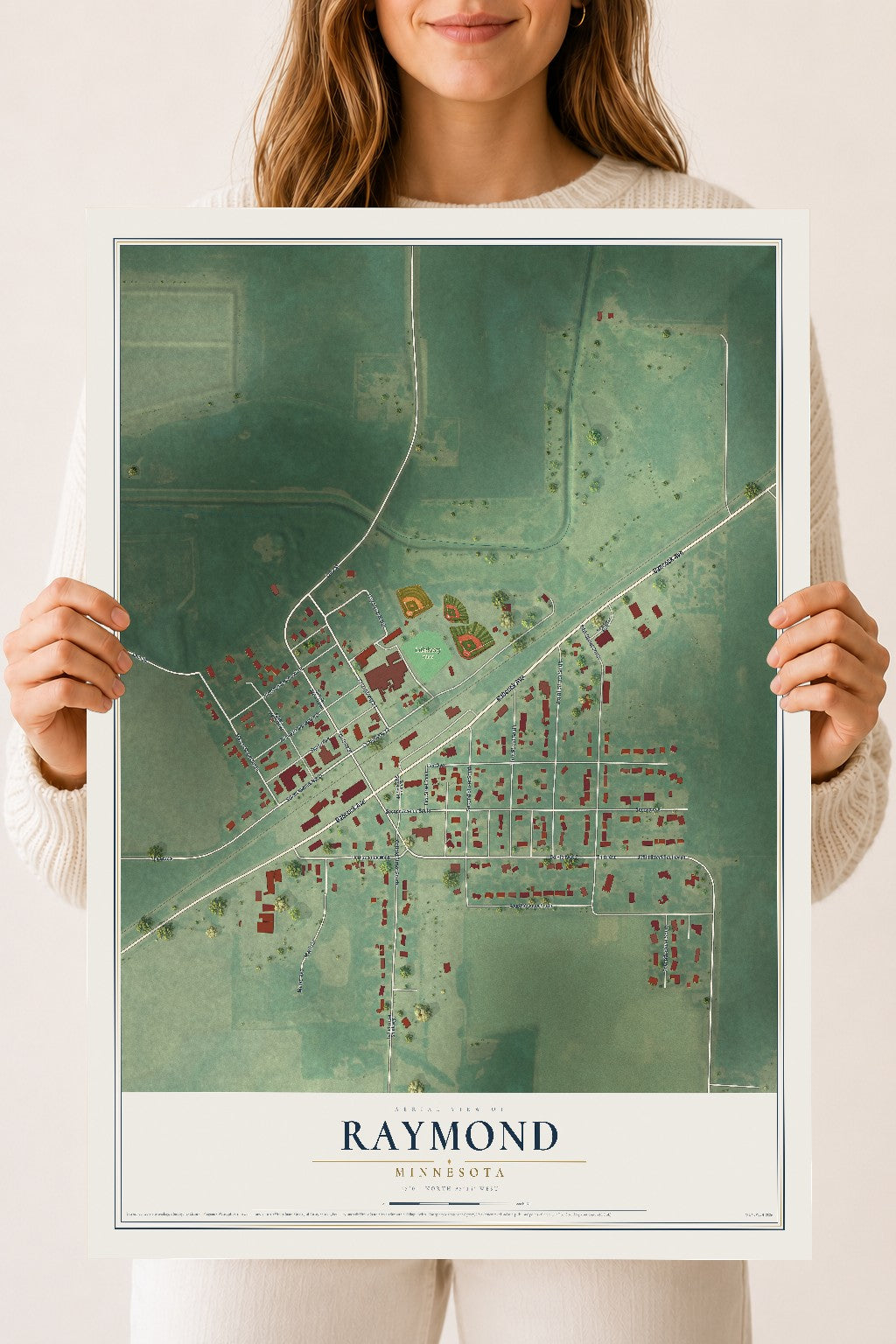 Map of Raymond, Minnesota, 18 x 24 inch unframed archival matte print