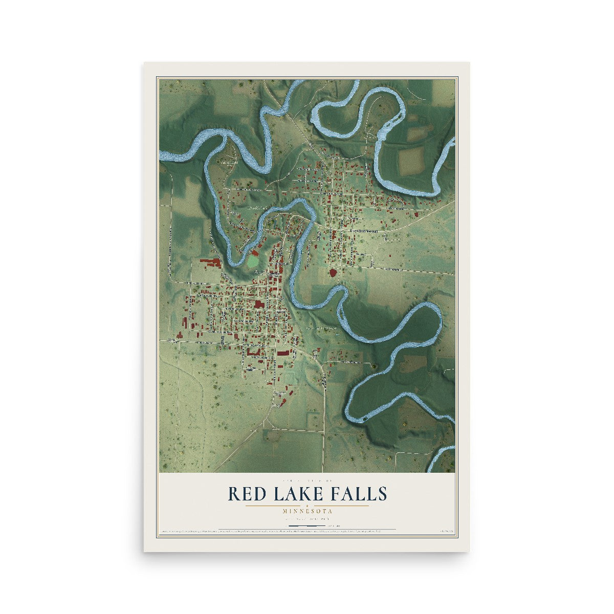 Map of Red Lake Falls, Minnesota, 12 x 18 inch unframed archival matte print