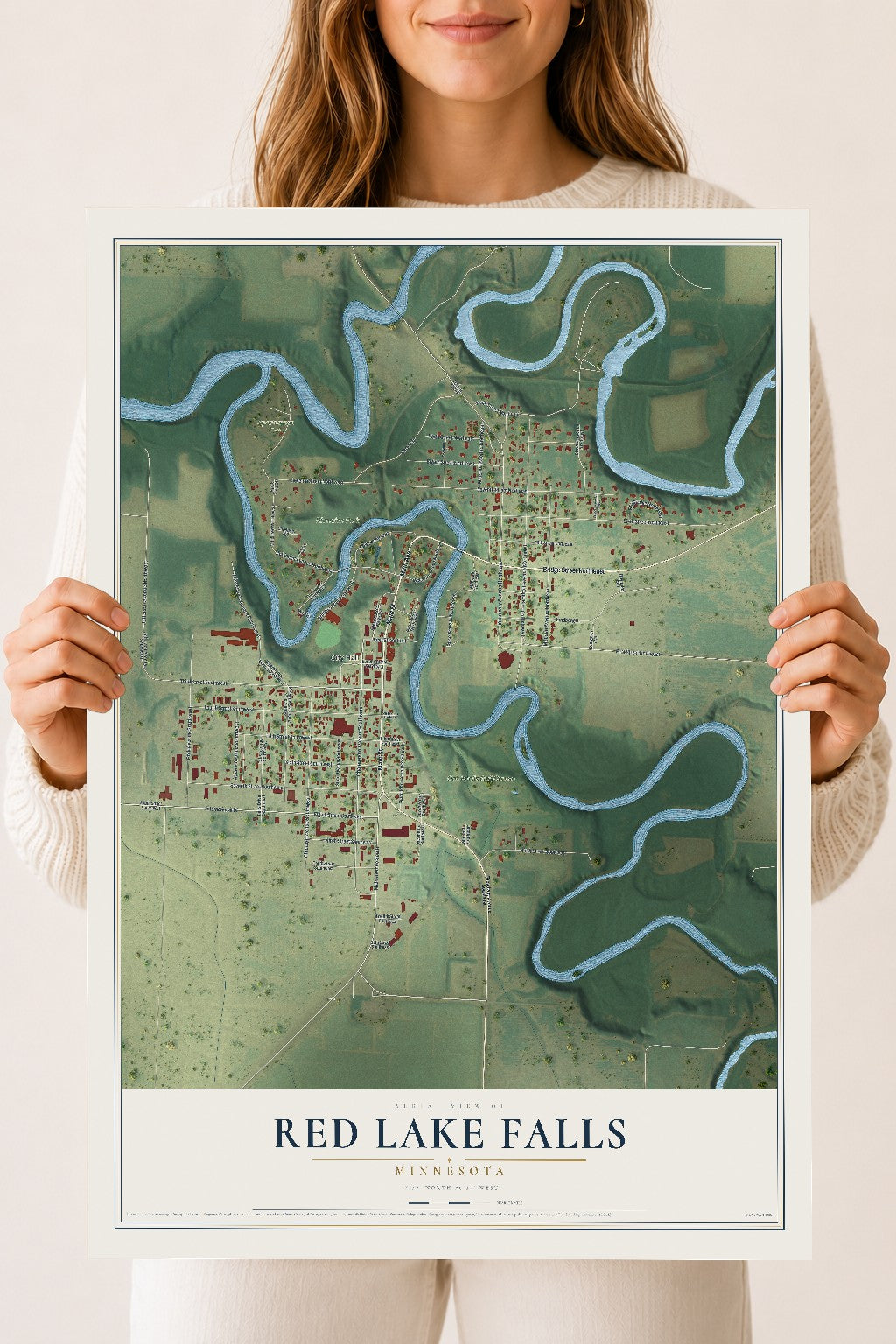 Map of Red Lake Falls, Minnesota, 18 x 24 inch unframed archival matte print