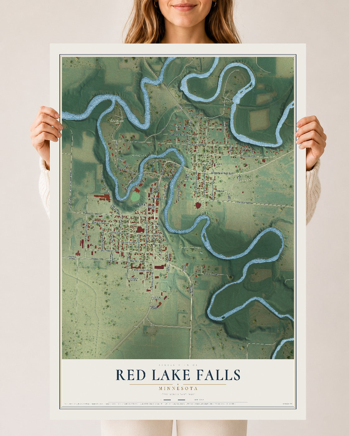 Map of Red Lake Falls, Minnesota, 24 x 36 inch unframed archival matte print
