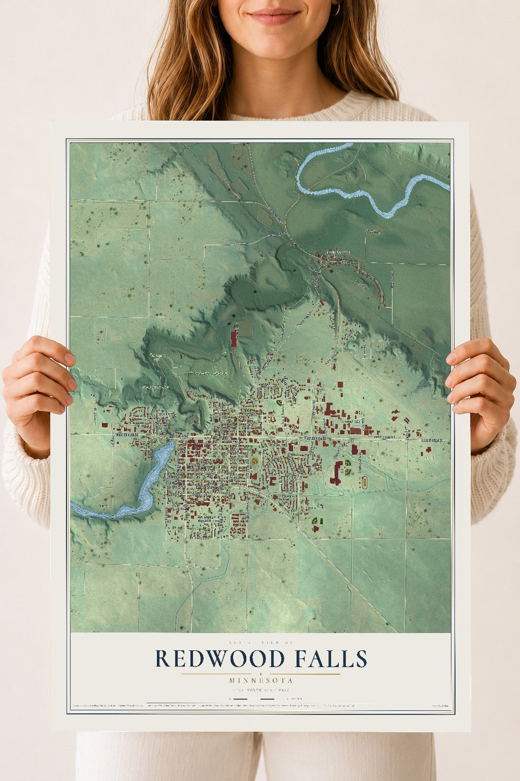 Map of Redwood Falls, Minnesota, 18 x 24 inch unframed archival matte print