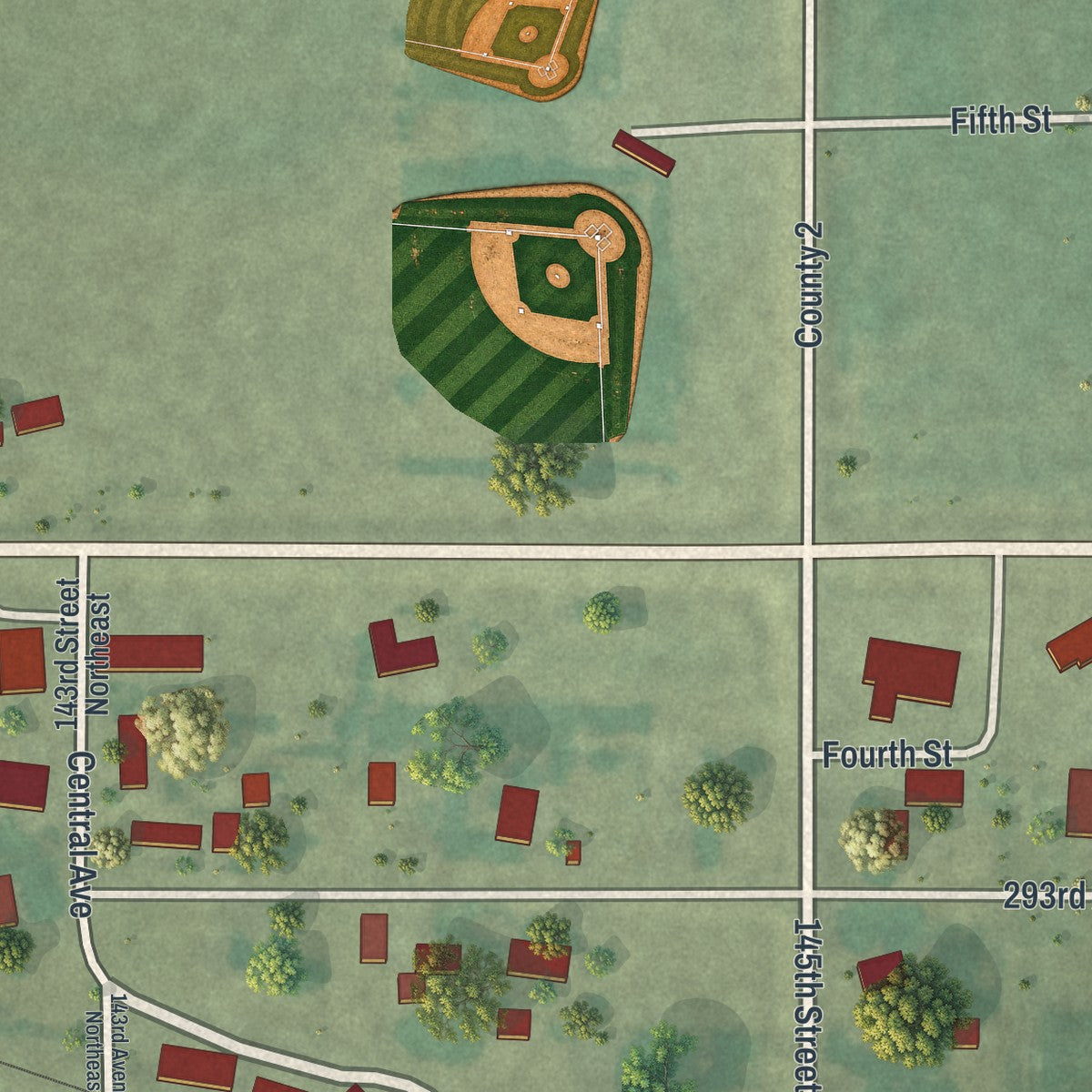 Close-up of the map of Regal, Minnesota print showing street and building detail