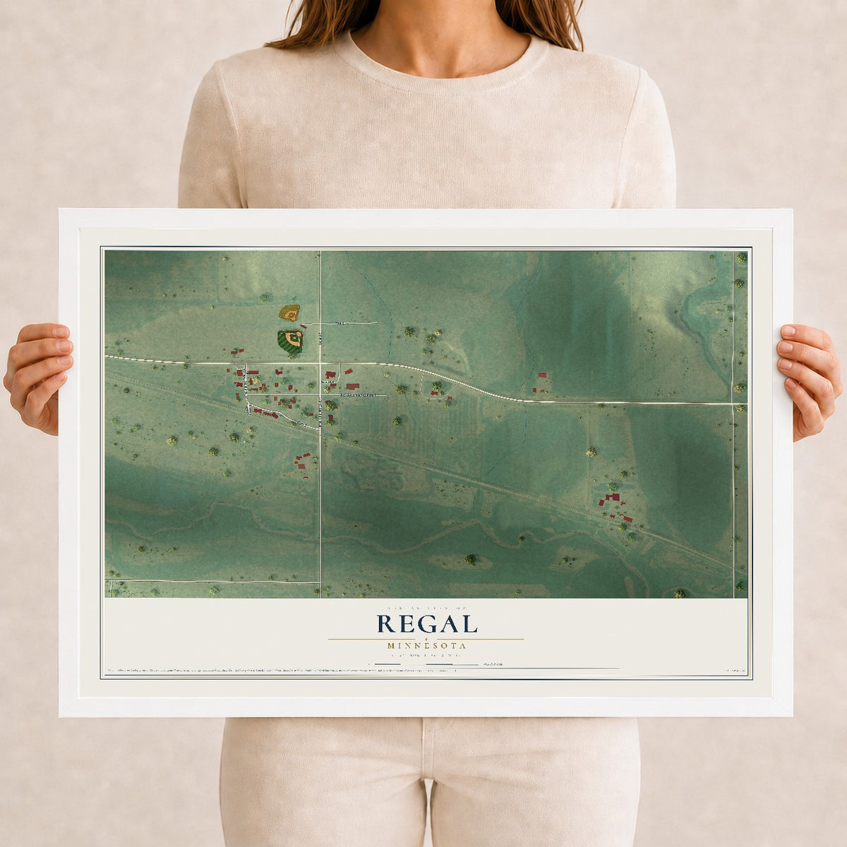 Map of Regal, Minnesota, 12 x 18 inch print in a white wood frame