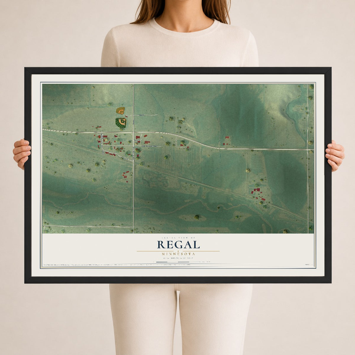 Map of Regal, Minnesota, 24 x 36 inch print in a black wood frame