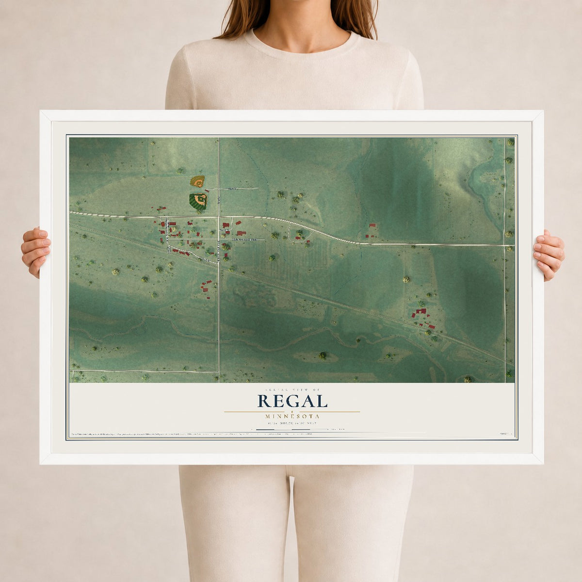 Map of Regal, Minnesota, 24 x 36 inch print in a white wood frame